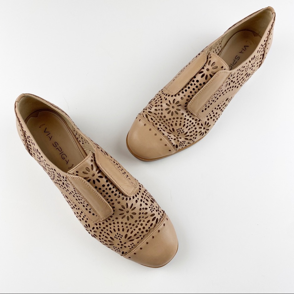 Via Spiga Tan Perforated Flats